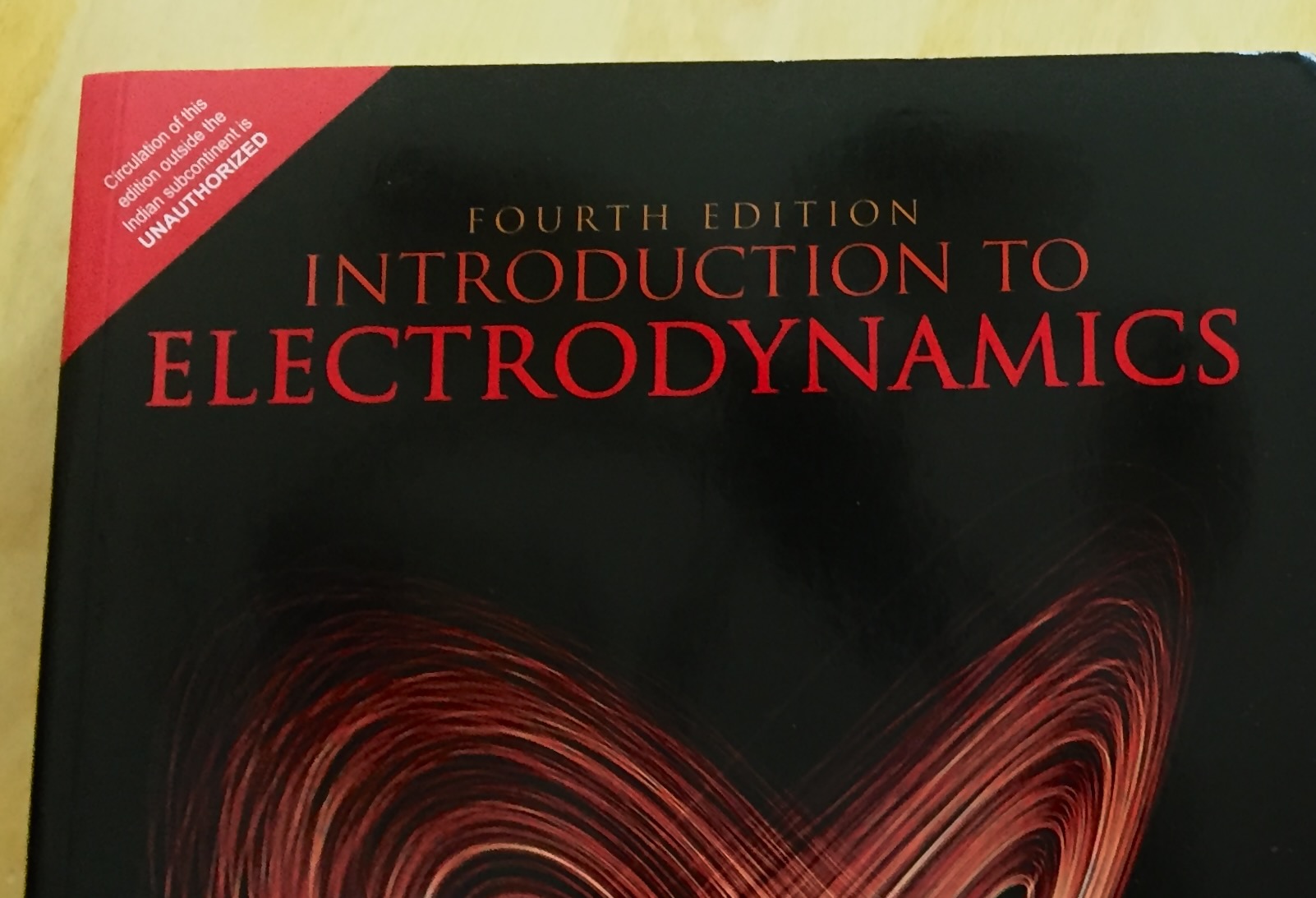 A physics textbook with a label purporting to ban circulation outside of the Indian subcontinent